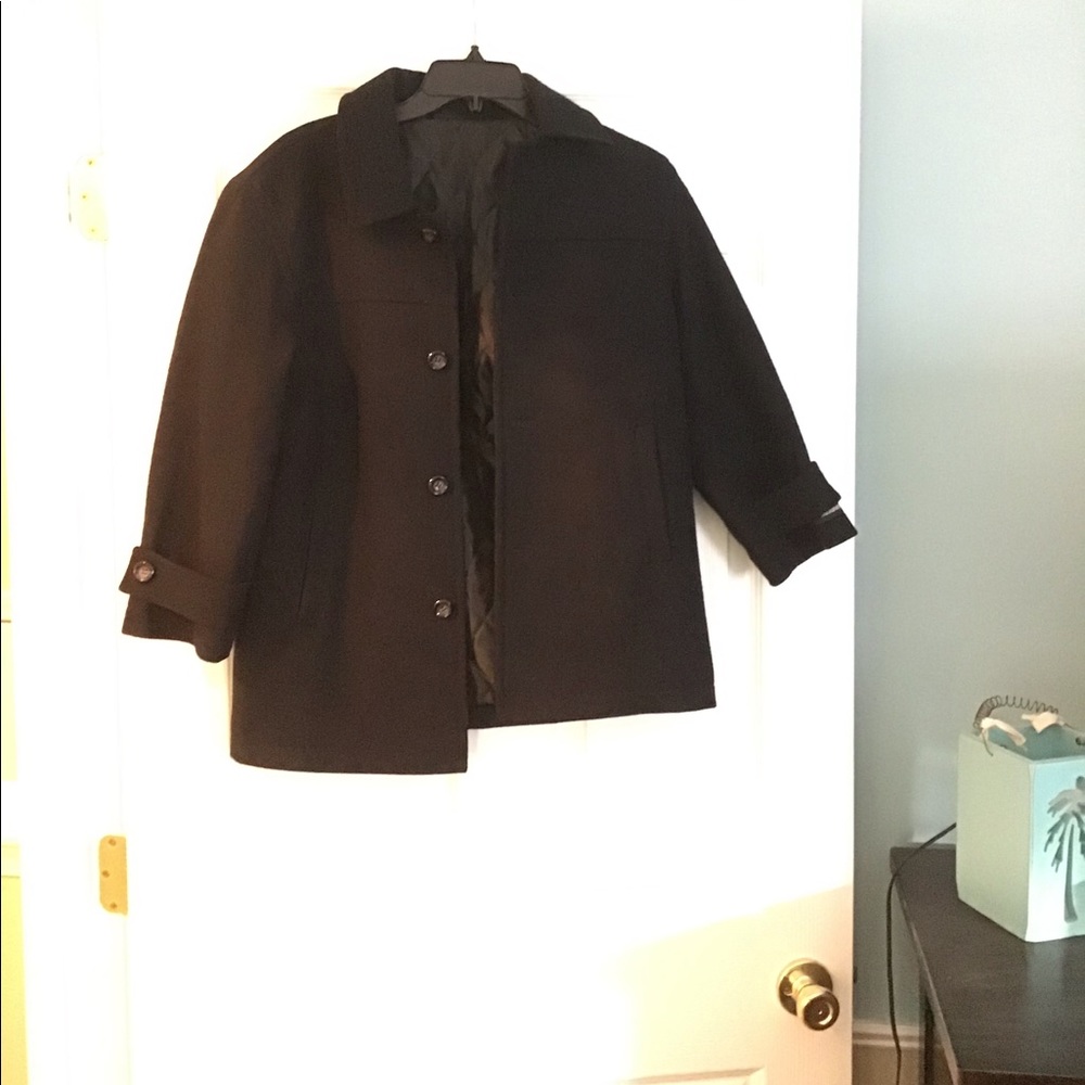 Boys Pea Coat, Black Wool